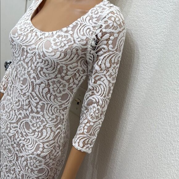 Eva Mendes for New York & Company White Lace Crotchet Midi Dress Sz 2 3/4 Sleeve - Picture 5 of 17